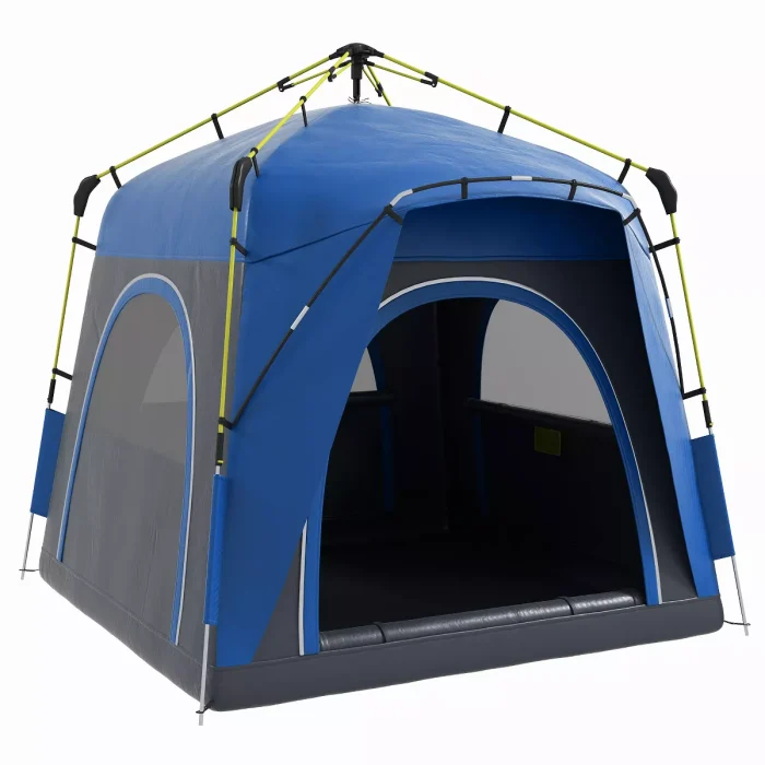 Outsunny Camping Tents 4 Person Pop Up Tent Quick Setup Automatic Hydraulic Family Travel Tent w/ Windows, Doors Carry Bag Included - Image 1