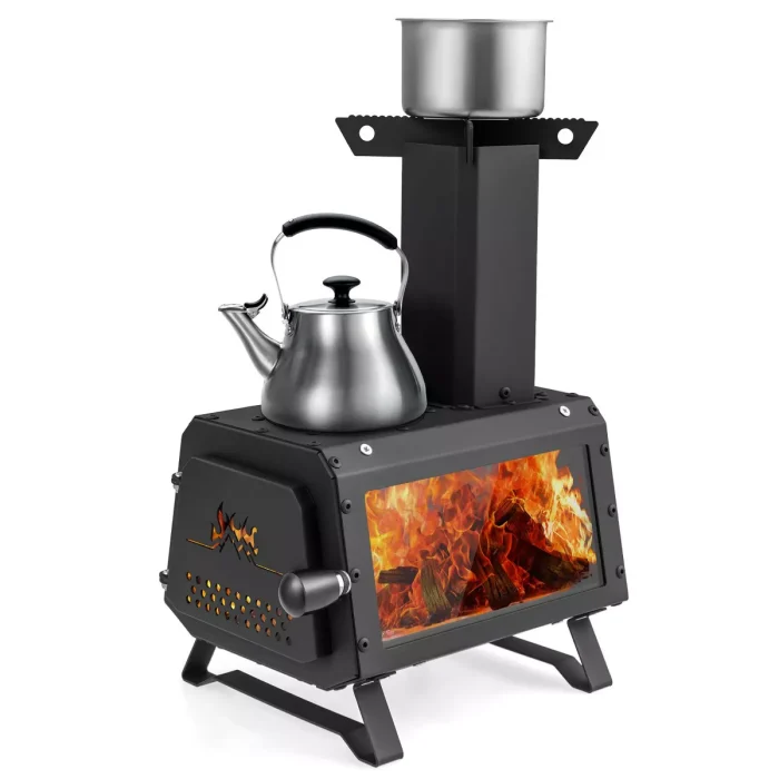 Portable Wood Burning Stove Wood Camping Stove Heater with 2 Cooking Positions Patented - Image 1