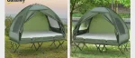 Outsunny 2 Person Foldable Camping Cot, Portable Outdoor with Sleeping Bag & Thick Air Mattress, Multifunctional Elevated Camping Bed Tent for 2 - Image 2