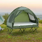 Outsunny 2 Person Foldable Camping Cot, Portable Outdoor with Sleeping Bag & Thick Air Mattress, Multifunctional Elevated Camping Bed Tent for 2 - Image 3